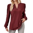thumbnail image 1 of Top de manga larga con cuello en V y tejido jacquard para mujer - Camiseta holgada de color liso, 1 of 6