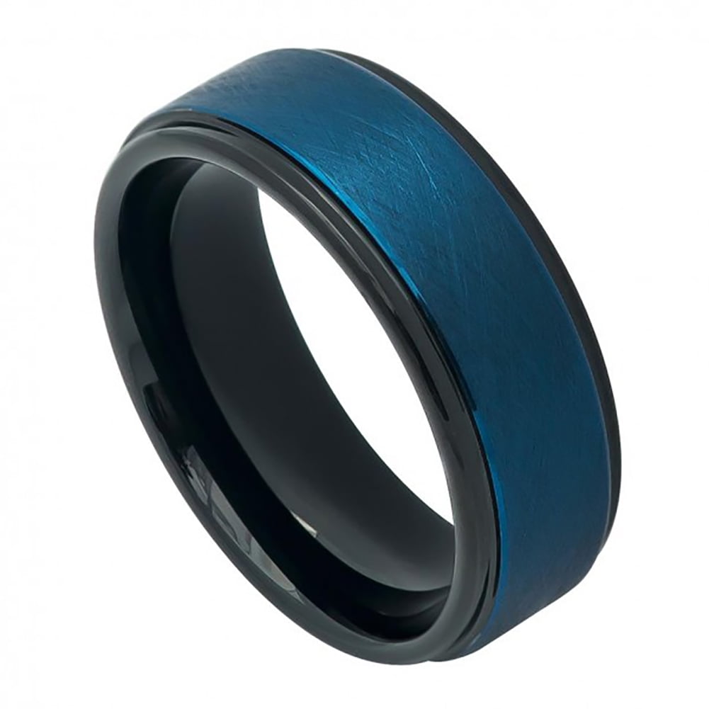 8mm Tungsten Prussian Blue Tone IP Plated Ice Finish Center High