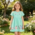 thumbnail image 2 of Tisuna Short Sleeve Dresses For Girls Toddler Animals Print Crew Neck Button Dress Breathable Soft Little Kids Summer Casual Dress Size 5 Years Mint Green, 2 of 9