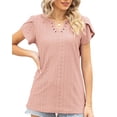 thumbnail image 6 of TEMOFON Women Blouse Summer T-Shirts Short Sleeve Casual V Neck Tops Dressy Ruffle Sleeve Tunic Cute Loose Ladies Tops Pink XL, 6 of 7