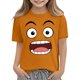 thumbnail image 5 of Tops de Manga Corta Lindo con Impresión de Expresión para Niños Niños Niñas, Suelta Cómoda Camiseta de Color Sólido, 5 of 6