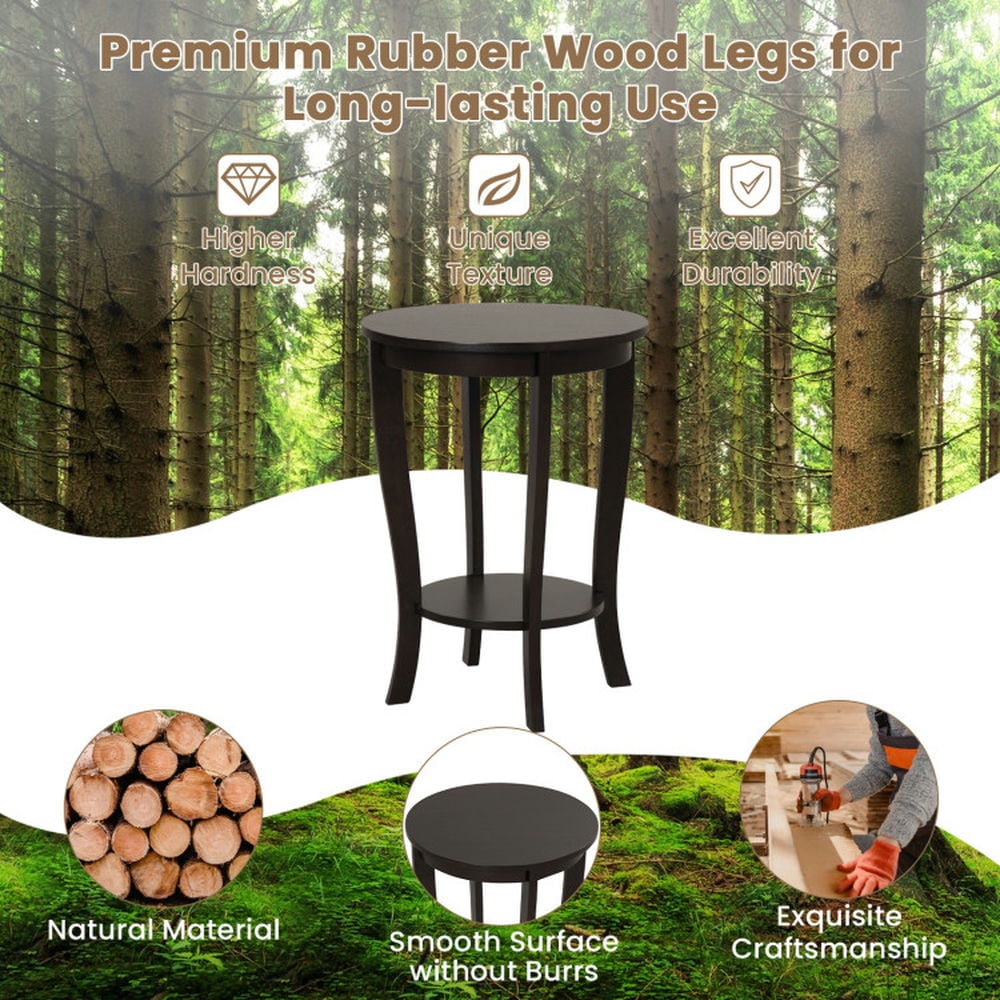 Finihen End Table, Round End Table, 2-tier Round End Table with Solid Wood Legs, Sofa Side Table, Bed Side Table, for Living Room, Bedroom, Espresso Finihen End Table, Round End Table, 2-tier Round End Table with Solid Wood Legs, Sofa Side Table, Bed Side Table, for Living Room, Bedroom, Espresso
