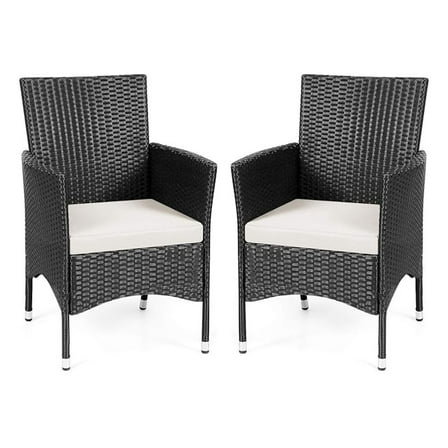 Casart Set of 2 Rattan Cushioned Chairs, Outdoor Wicker Dining Armchairs, Perfect for Porch, Patio and Balcony