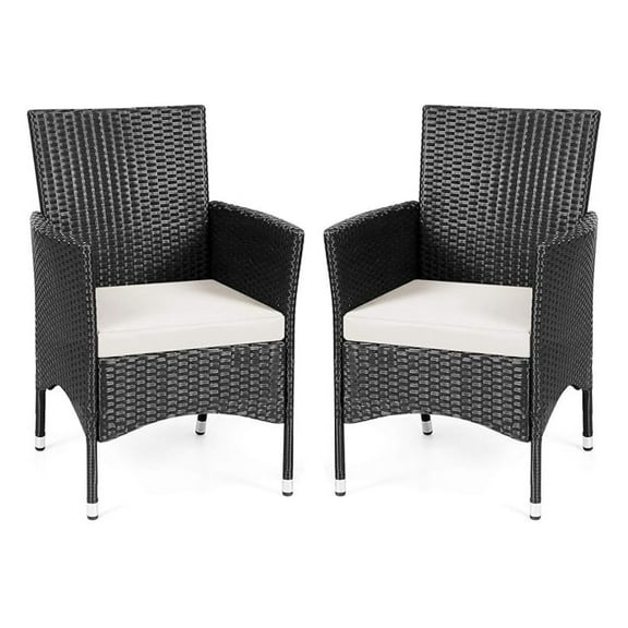 Casart Set of 2 Rattan Cushioned Chairs, Outdoor Wicker Dining Armchairs, Perfect for Porch, Patio and Balcony