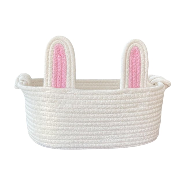 Drezz Easter Basket Bunny Bag Rabbit Ears Tote Candy Gift Portable Storage Handmade Cloth Rope Reusable Suitable for Children Gift Giving Easter Parties Hom pink and white