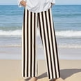 thumbnail image 2 of Outfmvch Women's Straight Leg Striped Pants Pull On Pants Pinstripe Long Palazzo Trousers Linen Clothing for Women Striped Linen Pants Women Comfy Drawstring Capri Beach Palazzo Pants Brown 1 S-3XL, 2 of 5