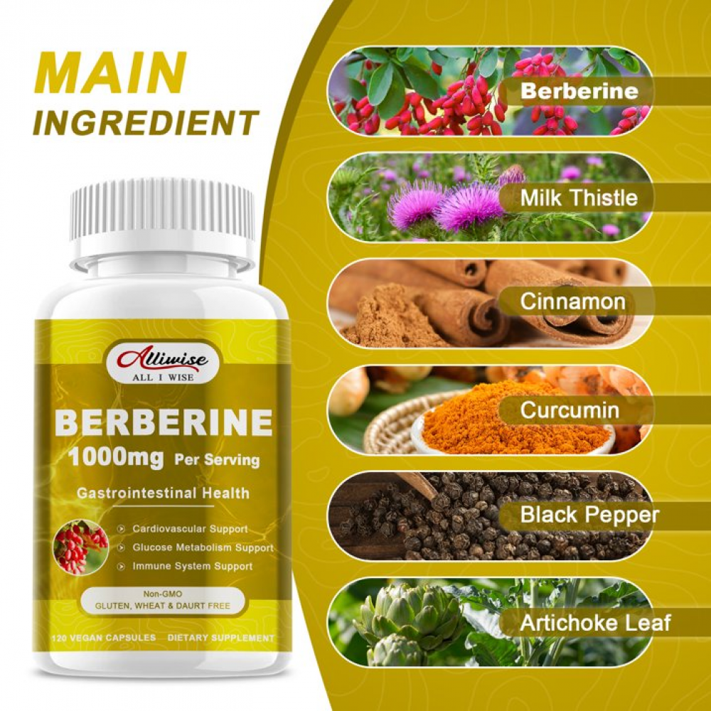 Berberine Supplement - 1000mg Berberine with Ceylon Cinnamon, Milk Thistle & Turmeric Extract, Organic Herbal Formula Support Gastrointestinal Function, Cardiovascular & Glucose Metabolism