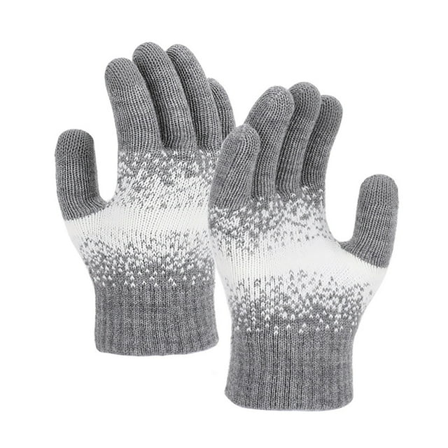 Gray Women Winter Five Finger Touchscreen Knitted Gloves Thermal Insulated Soft Polyester Material Free Size In Charcoal Gray Color