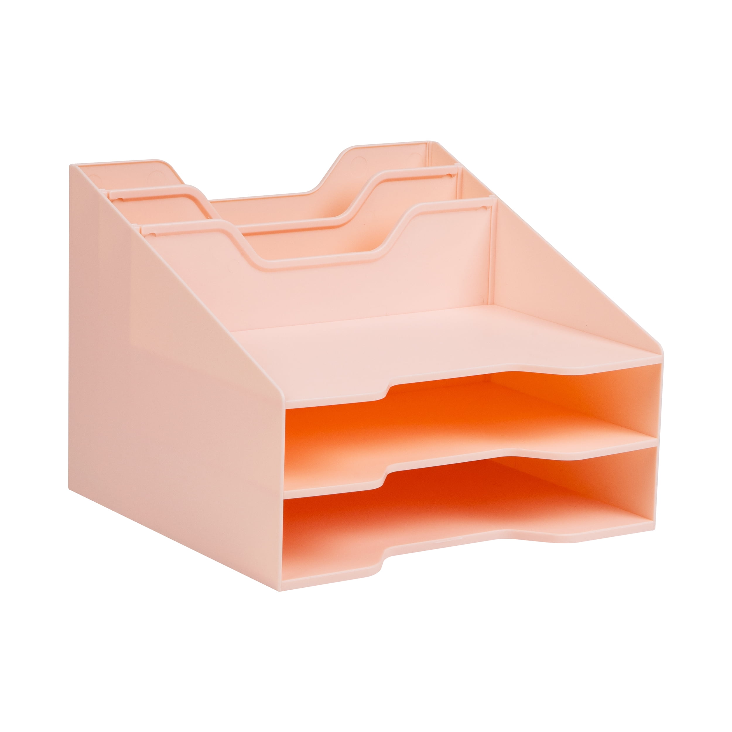 Mind Reader Desktop Organizer, Vertical File Holder, Paper Trays, Office, Plastic, 12.5"L x 11.75"W x 9.5"H, Pink