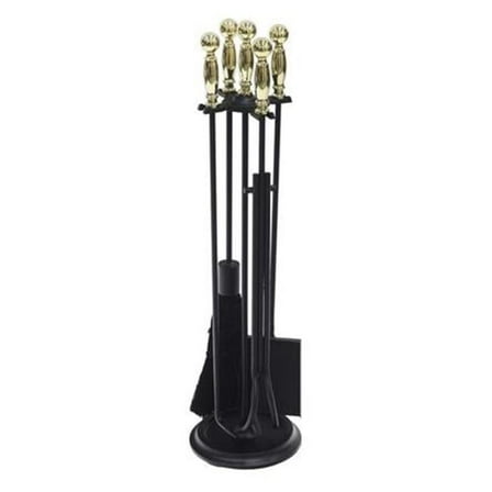 Achla Designs Minuteman International Chelmsford Fireplace Set of 4 Tools, 30.25 Inch Tall, Polished Brass and Black