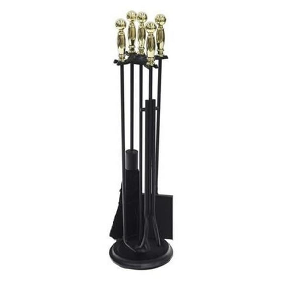 Achla Designs Minuteman International Chelmsford Fireplace Set of 4 Tools, 30.25 Inch Tall, Polished Brass and Black