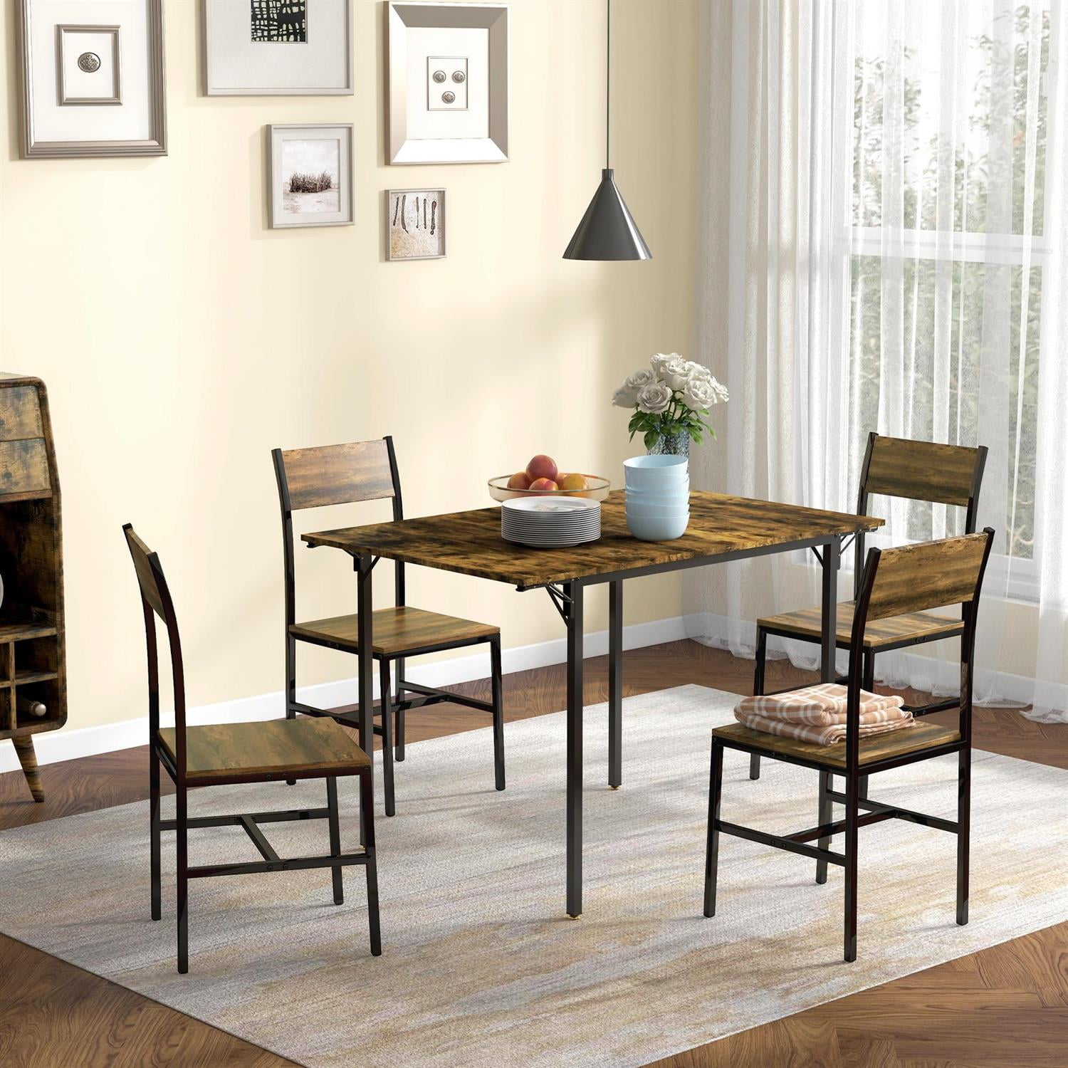 Demi Bonn Compact Industrial Folding Table for 2-4 Persons, Rustic Brown Wood Look for Small Spaces, Space-Saving Design, Easy Storage