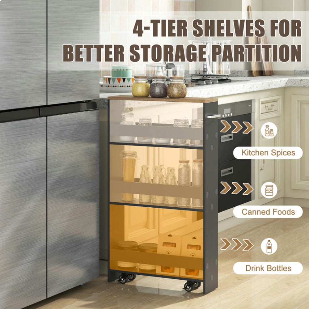 Finihen Rolling Cart, Kitchen Island Cart, Rolling Kitchen Slim Storage Cart Mobile Shelving Organizer with Handle, for Kitchen, Dining Room, Gray Finihen Rolling Cart, Kitchen Island Cart, Rolling Kitchen Slim Storage Cart Mobile Shelving Organizer with Handle, for Kitchen, Dining Room, Gray