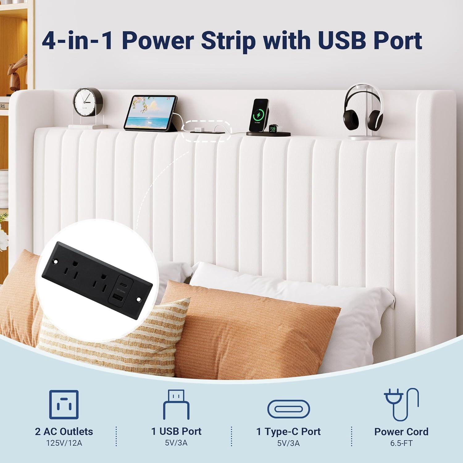 Allewie Queen Size Lift Up Storage Bed Frame, Storage Shelf Headboard with Charging Station, Type-C and USB Ports, Hydraulic Support, Velvet Upholstered Bed Frame, No Box Spring Needed, White