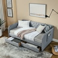 thumbnail image 4 of Youmumeub Twin Size Upholstered Daybed with Trundle, Extendable Twin to King Sofa Bed, Linen Fabric Guest Bed with 2 Storage Drawers and Arm Pocket, Grey, 4 of 20