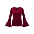 thumbnail image 1 of Blusa de terciopelo con cuello en V para mujer borgoña M, 1 of 6