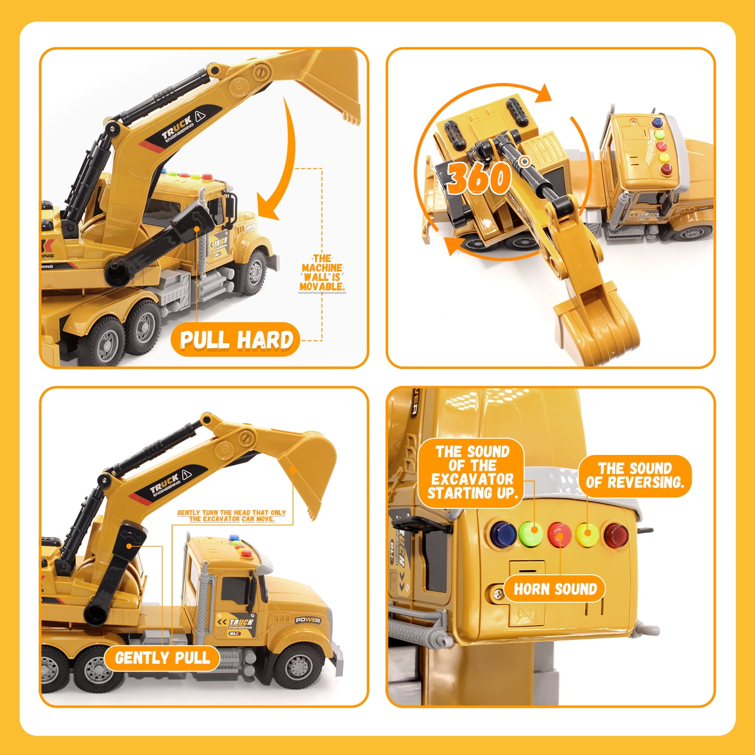 Kids Toys for 3 4 5 6 7 8 Years Old Boys, Excavator Truck Toy with Lights, Sounds, Toddler Friction Powered Truck Vehicle Toy for Boys Christmas Birthday Gifts
