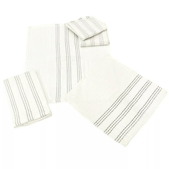 Sultan's Linens 5 PC Kitchen Towel, Dishcloth & Scrubber Set in White & Grey
