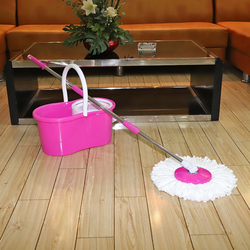 Kepooman Microfiber Spin Mop & Bucket Floor Cleaning System, Pink Kepooman Microfiber Spin Mop & Bucket Floor Cleaning System, Pink