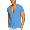 thumbnail image 1 of Fashnice Mens Blouse V Neck T Shirts Short Sleeve Summer Tops Fashion Work Basic Tee Blue L, 1 of 2