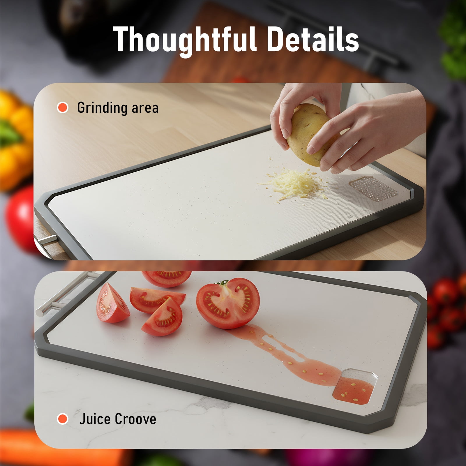 Eurhowing Titanium Cutting Board for Kitchen, 16"x11" Double Sided Chopping Board, Knife-Friendly Non-Slip Large Cutting Board for Meat Veggies