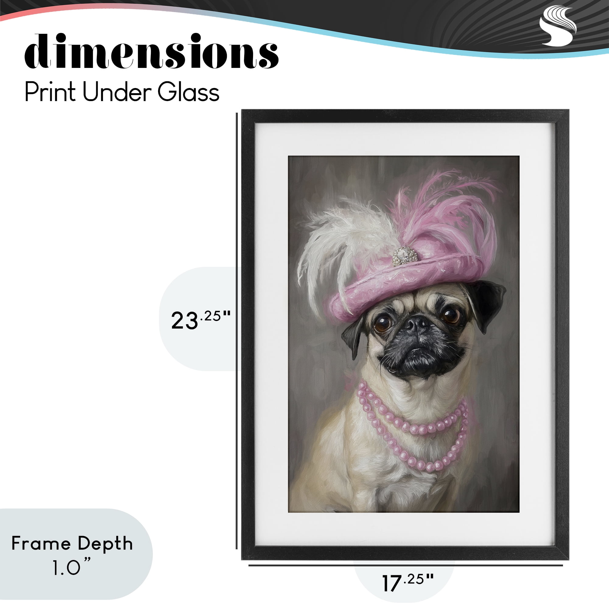 Stupell Industries Lady Pug Portrait Black Framed Print Under Glass, design by Tina LeCour