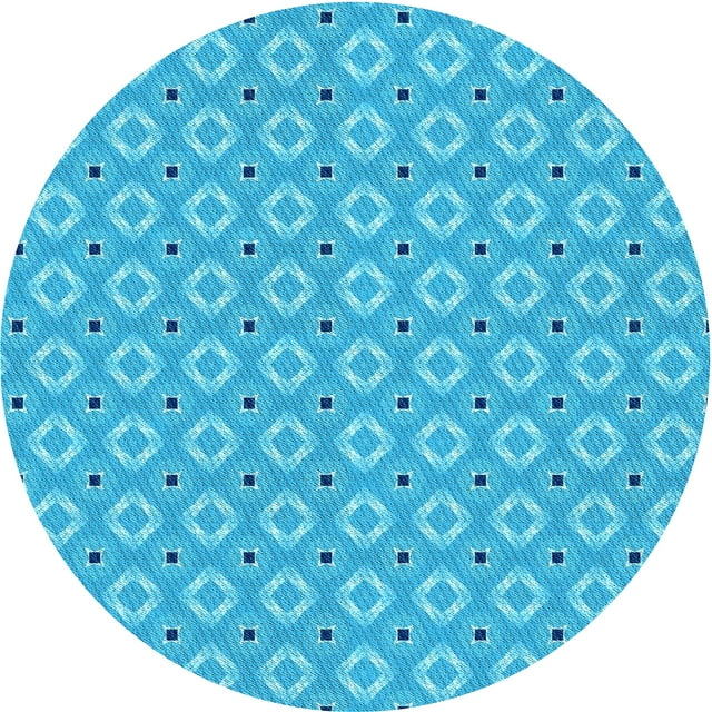 Ahgly Company Tapis Rond Lavable en Machine Intérieur Transitionnel Bleu Cyan Vif, 8 Pieds Rond