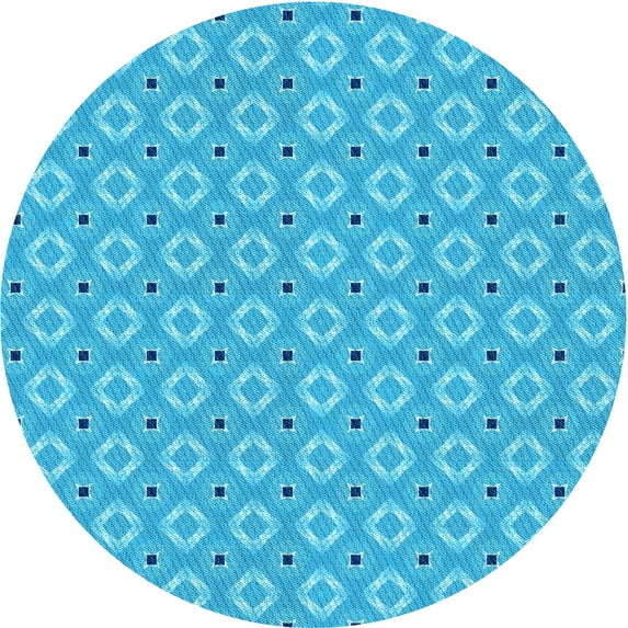 Ahgly Company Machine Washable Indoor Round Transitional Bright Cyan Blue Area Rugs, 7' Round