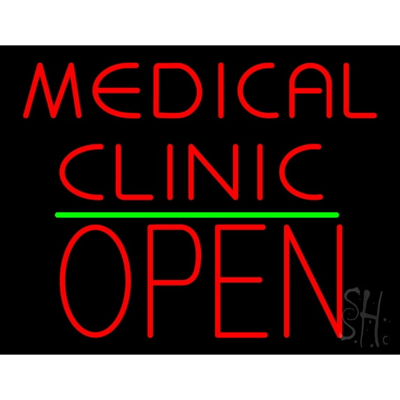Medical Clinic Block Open Green Line LED Neon Sign 15 x 19 - inches, Black Square Cut Acrylic Backing, with Dimmer - Bright and Premium built indoor LED Neon Sign for Defence Force.