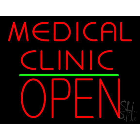Medical Clinic Block Open Green Line LED Neon Sign 24 x 31 - inches, Black Square Cut Acrylic Backing, with Dimmer - Bright and Premium built indoor LED Neon Sign for Defence Force.