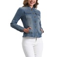 thumbnail image 4 of Chaquetas de mezclilla para mujer INSPIRE CHIC con cuello alzado, mangas largas, chaquetas de jean cortas, azul vintage M, 4 of 6