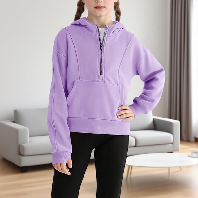 Cowsor Cute Hoodie for Teen Girls Trendy Solid Color Preppy Hooded Sweatshirts Kids Pullover Long Sleeve School Outfits