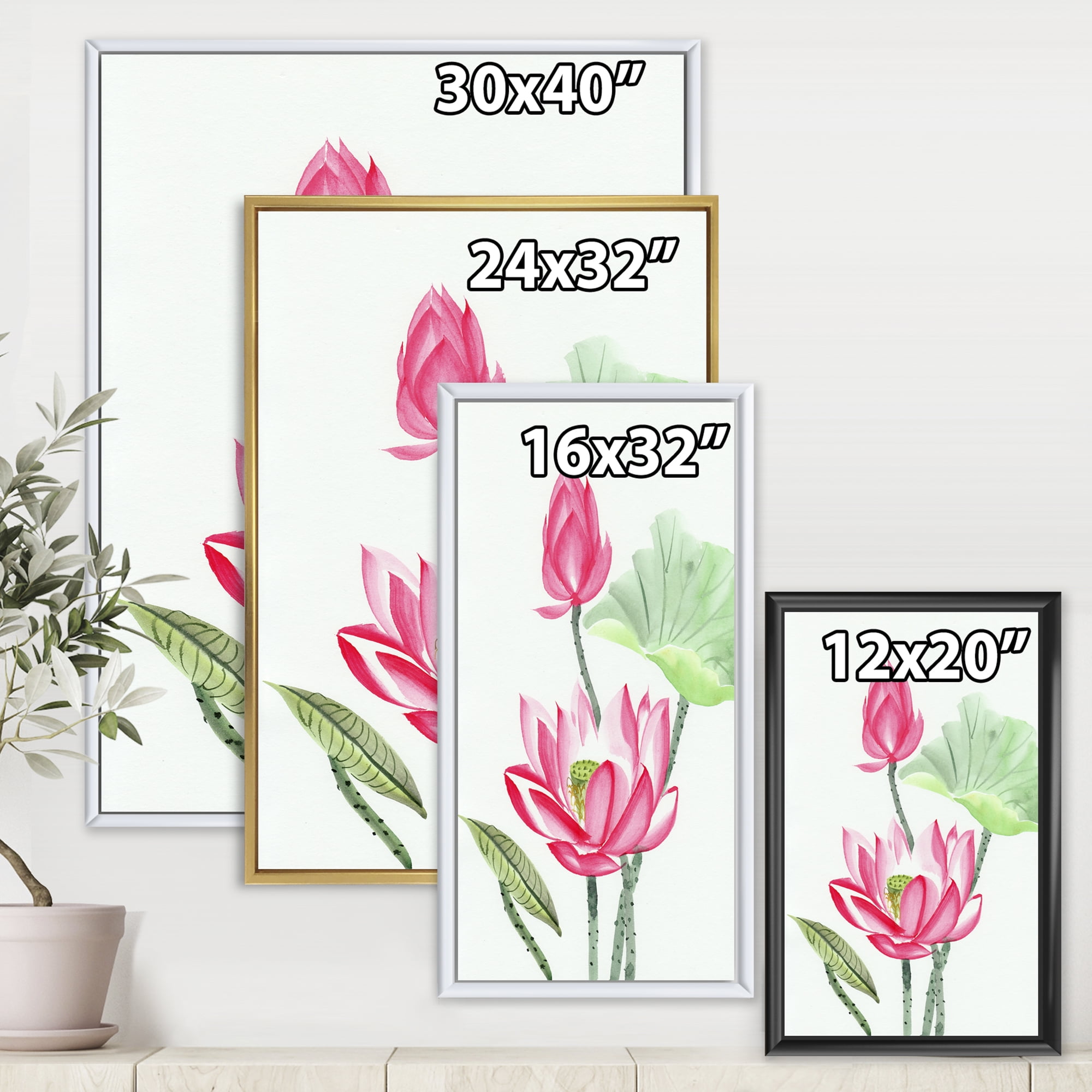 Designart 'Ancient Pink Lotus Flower' Traditional Framed Canvas Wall Art Print
