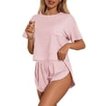 thumbnail image 5 of CQXIDFH Pajamas Set for Women Side Split Shorts and Top Set 2 Piece Cute Comfy Summer Loungewear Soft PJ Loungewear Sleepwear, 5 of 6
