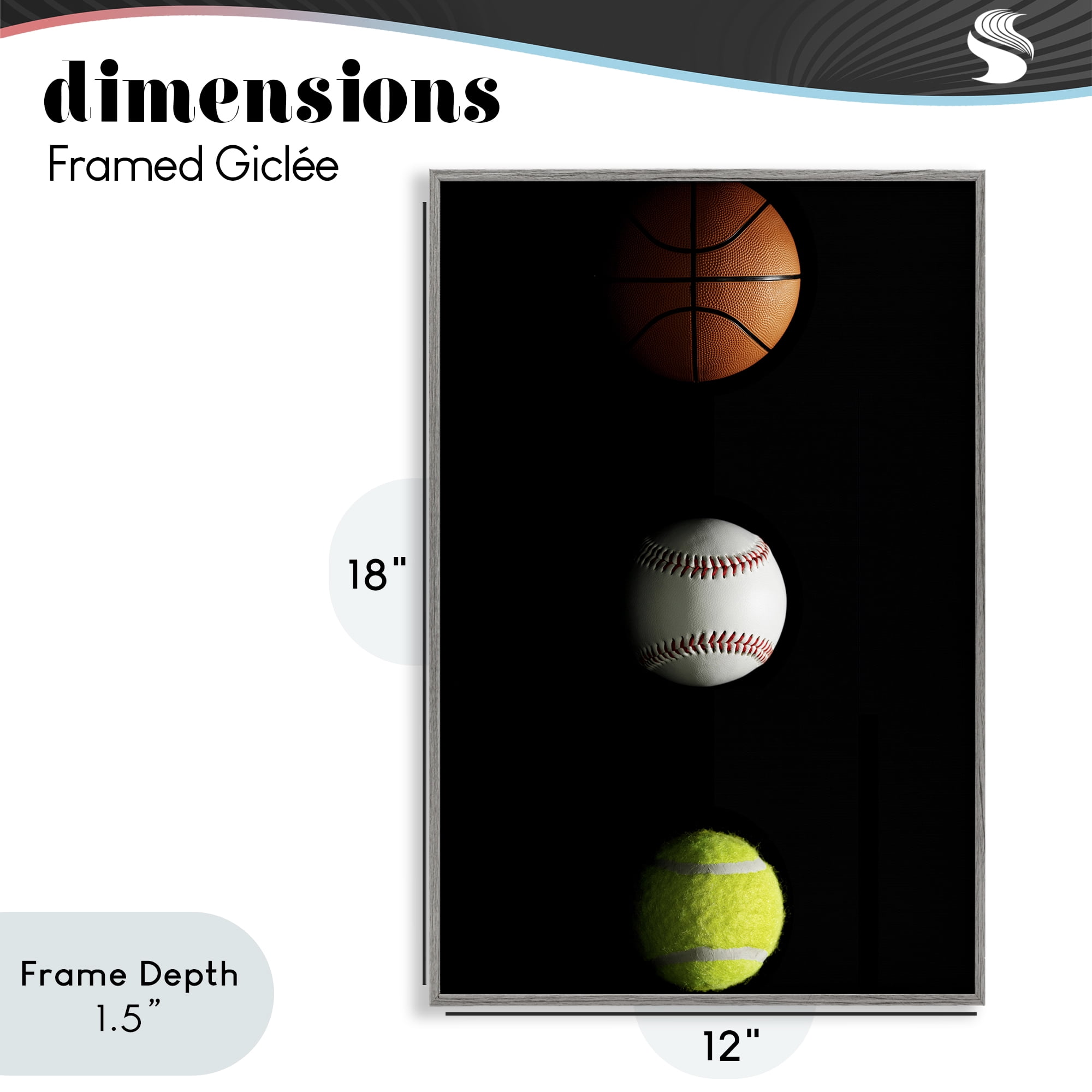 Stupell Industries Sports Balls Spotlight Gray Framed Giclee Art, design by Jesse Keith