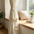 thumbnail image 4 of Beige Sequin Butterfly Curtain Tieback, Adjustable Hand-Woven Rope Tiebacks with Pearl, Window Drape Holdback for Living Room Bedroom, 20 Inch, 4 of 6