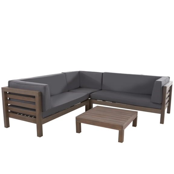 Salos 4 Piece Outdoor Wooden Sectional Set, Gray, and Dark Gray