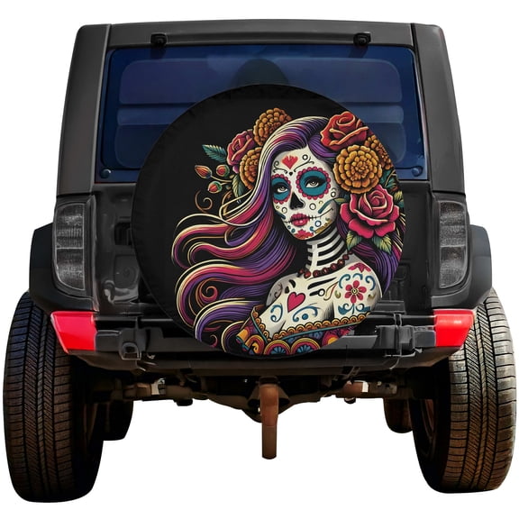 Lotusprinthandmade Sugar Skull Beauty Spare Tire Cover Without Backup Camera Hole 6 Sizes (27 in.), sugar skull tire cover