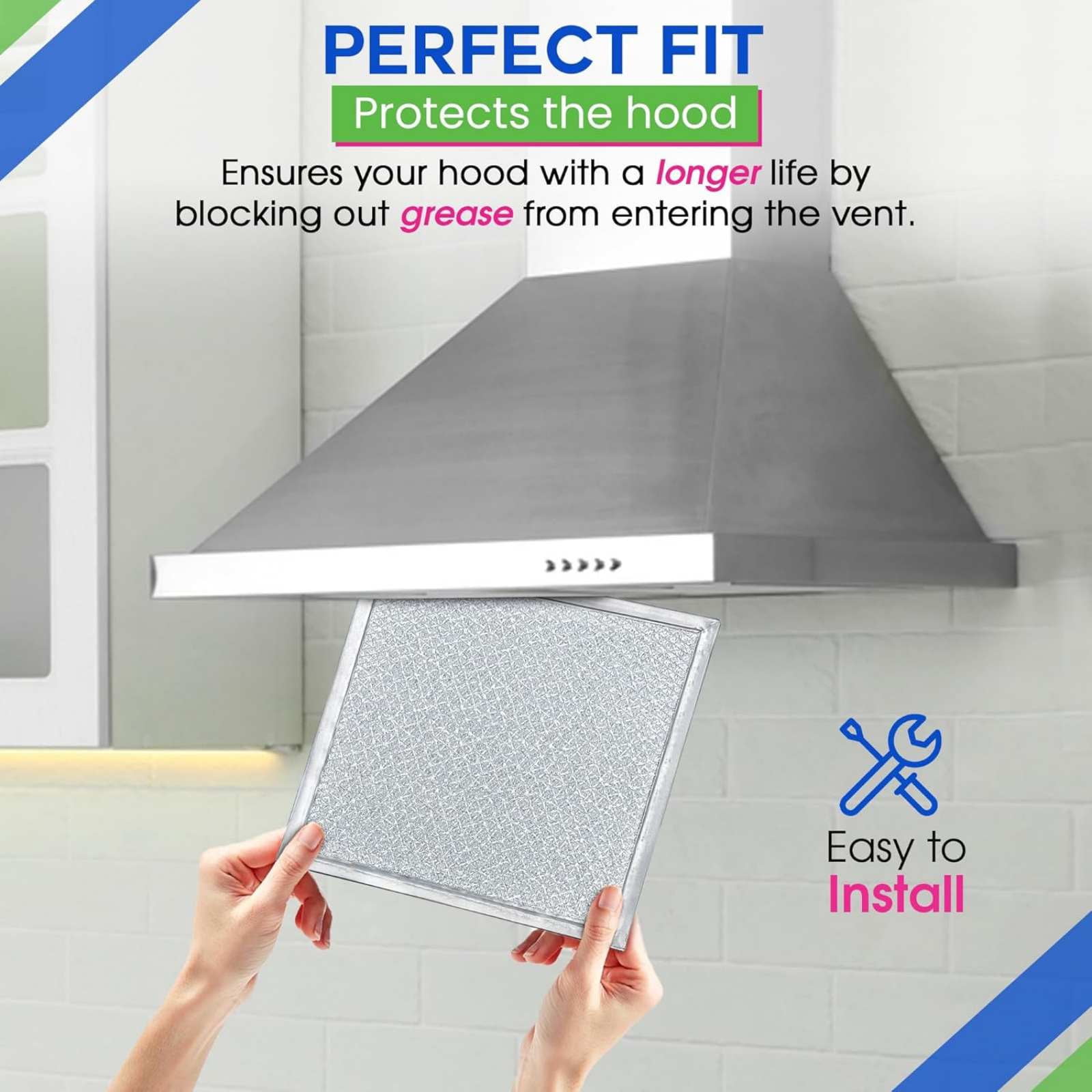 GUYUTING Range Hood Filter 2 Pack 8 Inch Aluminum & Carbon High Efficiency Odor & Grease Control for Ventline