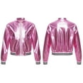 thumbnail image 3 of renvena Kids Girls Shiny Baseball Jacket Long Sleeve Sparkle Metallic Zipper Bomber Jacket Coat Outerwear Size 6-16 Pink 14, 3 of 7