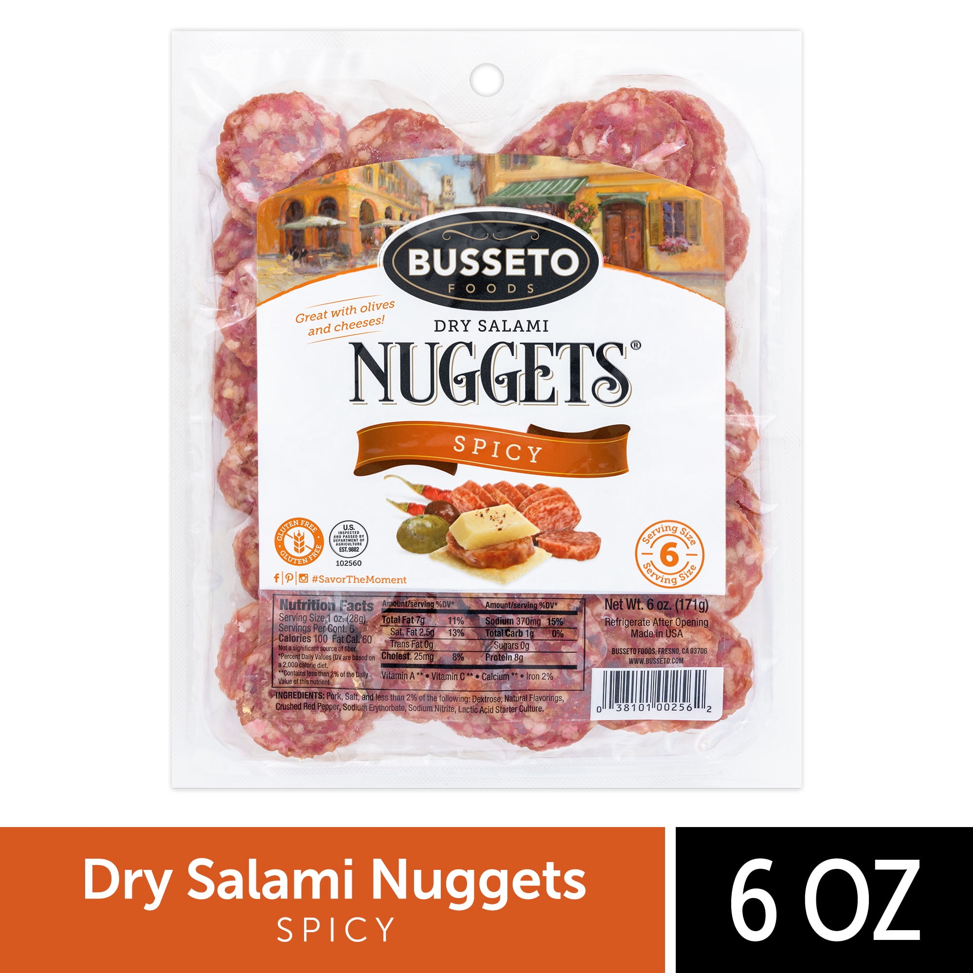 Busseto Foods Deli Spicy Dry Pork Salami Nuggets, 6 oz pouch