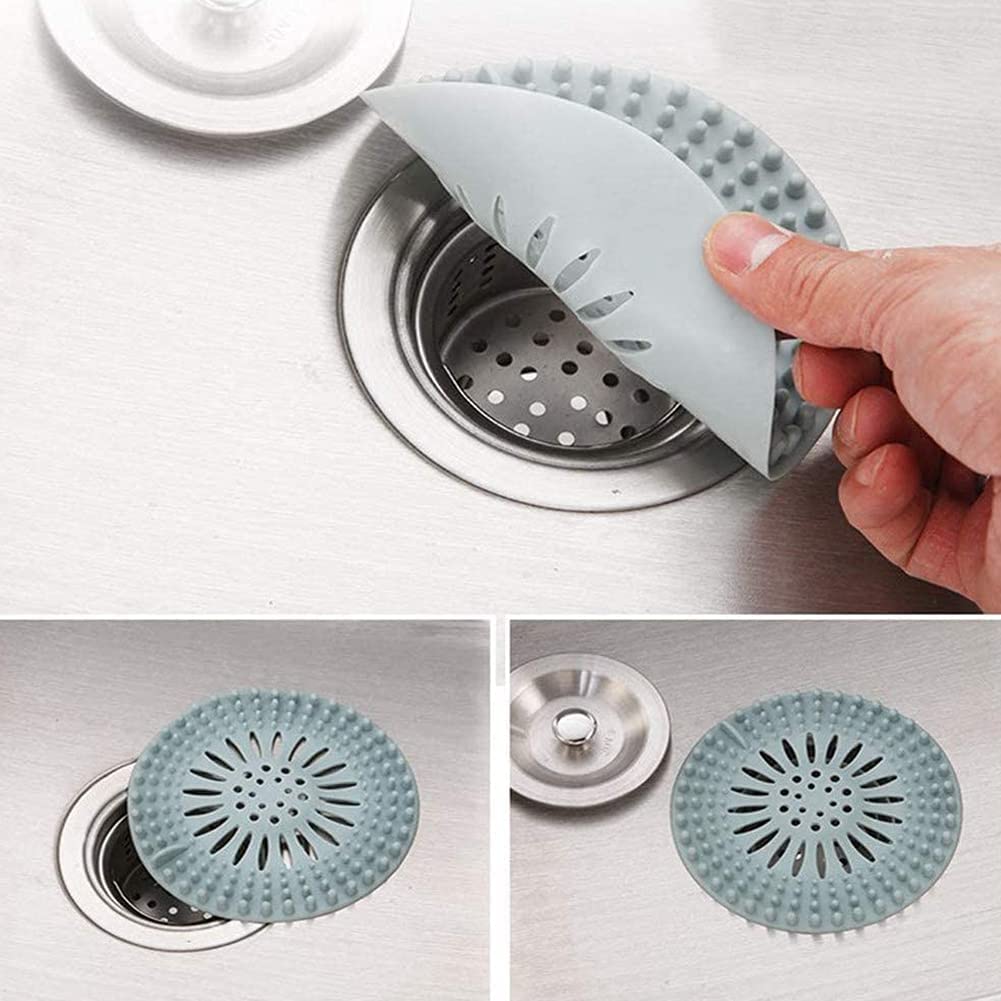 Protection De Drain En Silicone - Attrape-Cheveux Pour Douche, Baignoire, Évier - 12.5 Cm, Filtration Double, Gris-Blanc