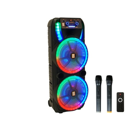 MR DJ HOLLYWOOD+ Dual 15" Rechargeable Portable Bluetooth Karaoke Speaker Party Flame Lights with 2 Wireless Microphone TWS USB FM RadioMR DJ HOLLYWOOD+ Dual 15" Rechargeable Portable Bluetooth