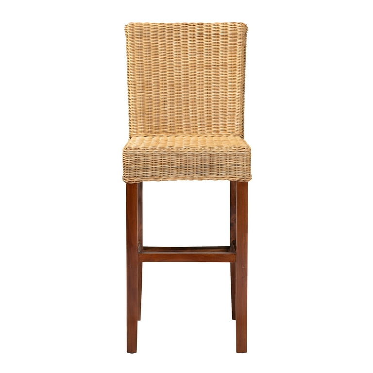 bali pari Racquel Rattan and Mahogany wood BOHO Bar Stool