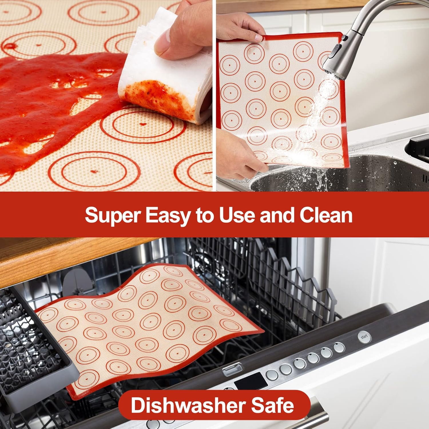 Silicone Baking Mat Set of 6, Easy Clean & Non-Stick Food Grade Reusable Baking Mat, Oven Liner Sheet, Round & Square Cake Mat, Pastry Board Rolling Dough Mats for Macaron Cookie