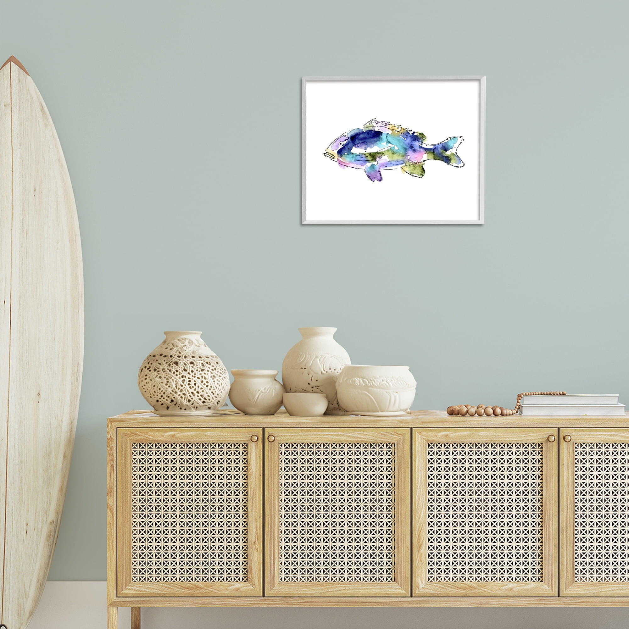 Stupell Industries Watercolor Style Fish Animals & Insects Painting White Framed Art Print Wall Art, 20 x 16