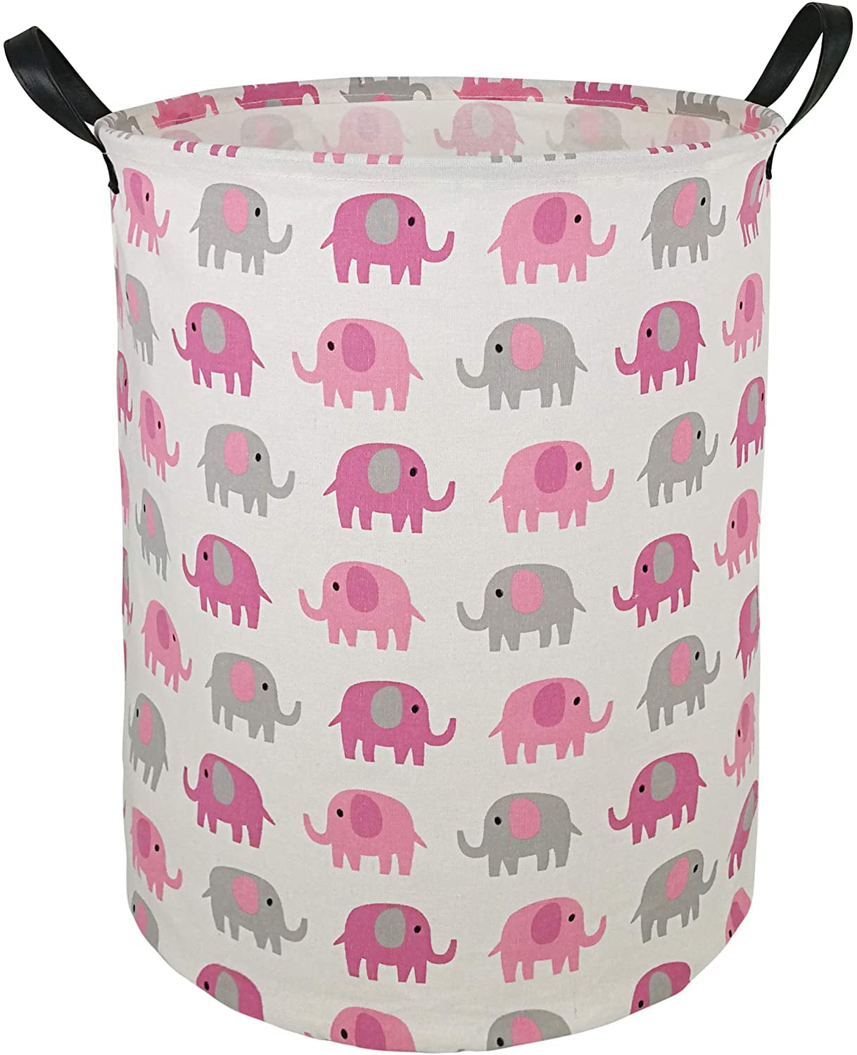 Waterproof Coating Storage Basket with Handles Kids Room Elephant Toy Bins Children Laundry Hamper 19.6 Inches Large Round Collapsible Canvas Organizer Bins for Nursery Dirty Clothes 