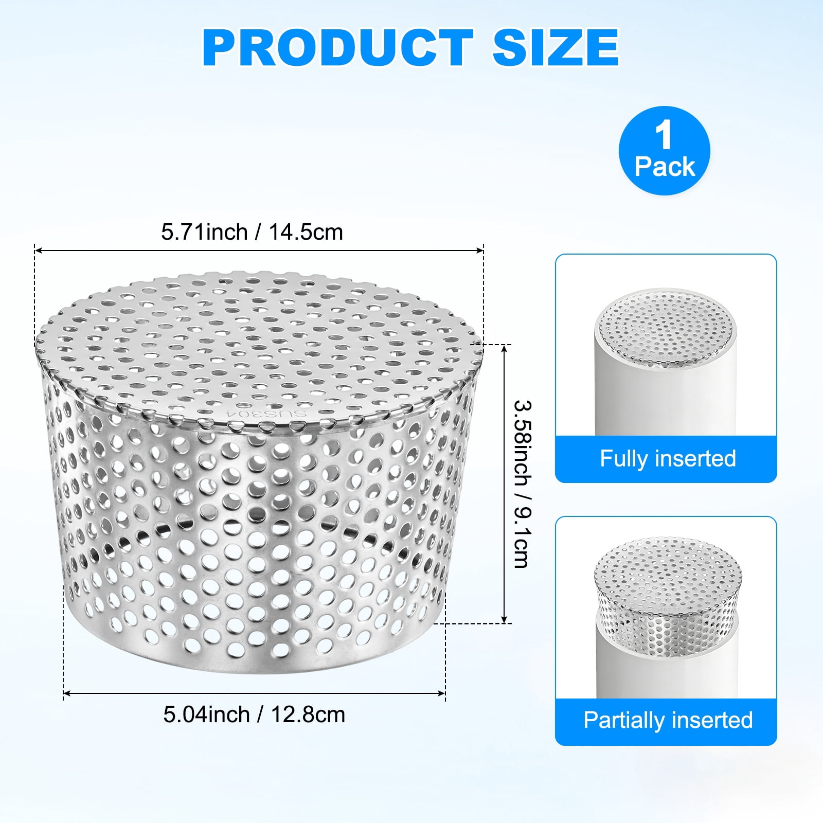 Uxcell 1-Pack Termination Mesh Screen Vent Covers, 5.71–5.04 Inch ID Stainless Steel Conical Exhaust Pipe Cover Strainer for Preventing Birds/Leaves from Entering