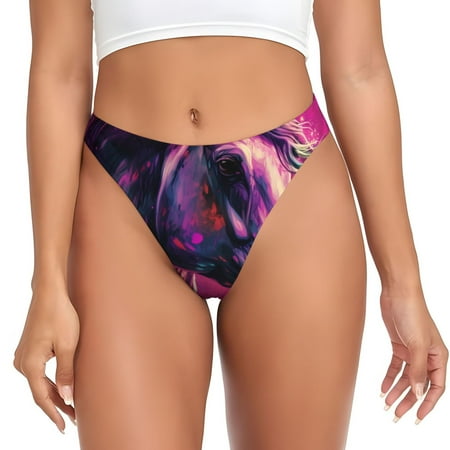 Sigee Watercolor Painting White Horse for Women s G-String Panty  Low Rise  Soft Lace Perfect for Everyday Wear or Special Occasions-Small