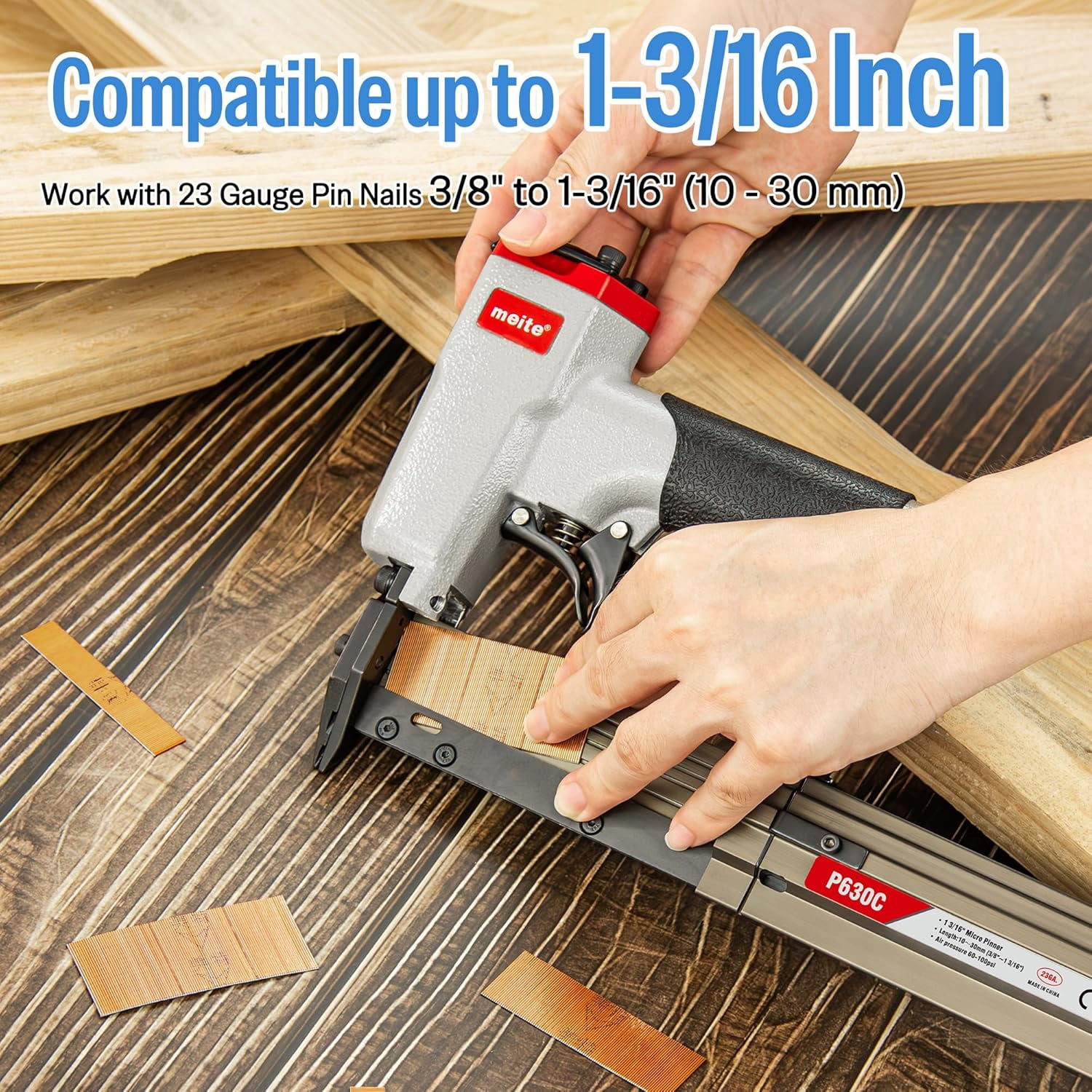 MEITE P630C Pneumatic Pin Nail Gun 23 Gauge 3/8" to 1-3/16" Length Pin Nailer